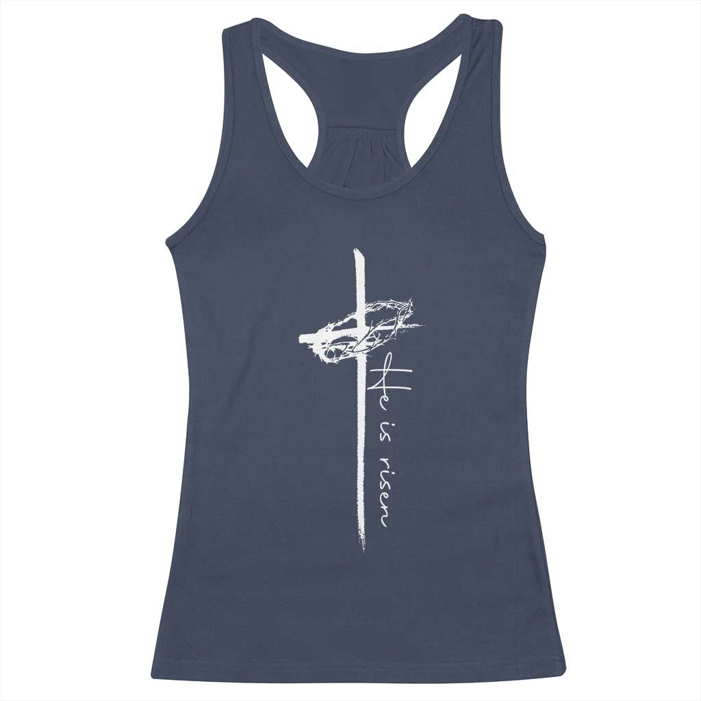 Easter Cross He Is Risen Jesus Christian Racerback Tank Top TS10 Navy Print Your Wear