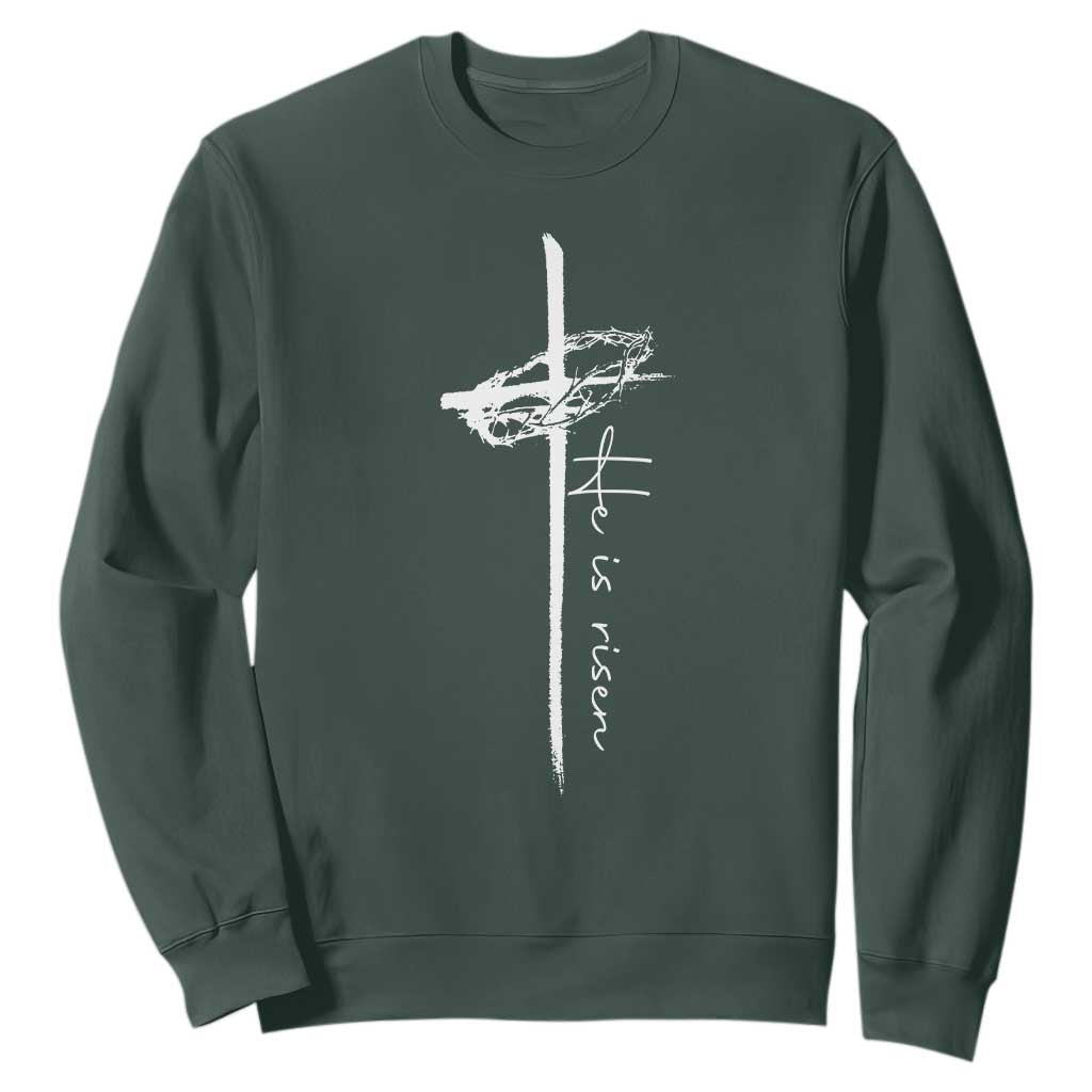 Easter Cross He Is Risen Jesus Christian Sweatshirt TS10 Dark Forest Green Print Your Wear