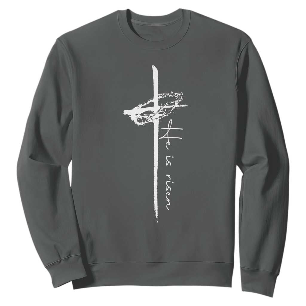 Easter Cross He Is Risen Jesus Christian Sweatshirt TS10 Dark Heather Print Your Wear