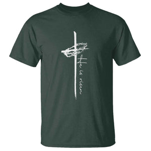 Easter Cross He Is Risen Jesus Christian T Shirt TS10 Dark Forest Green Print Your Wear