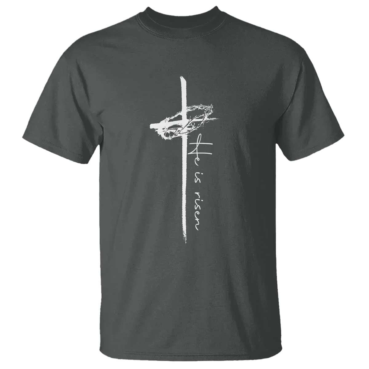 Easter Cross He Is Risen Jesus Christian T Shirt TS10 Dark Heather Print Your Wear