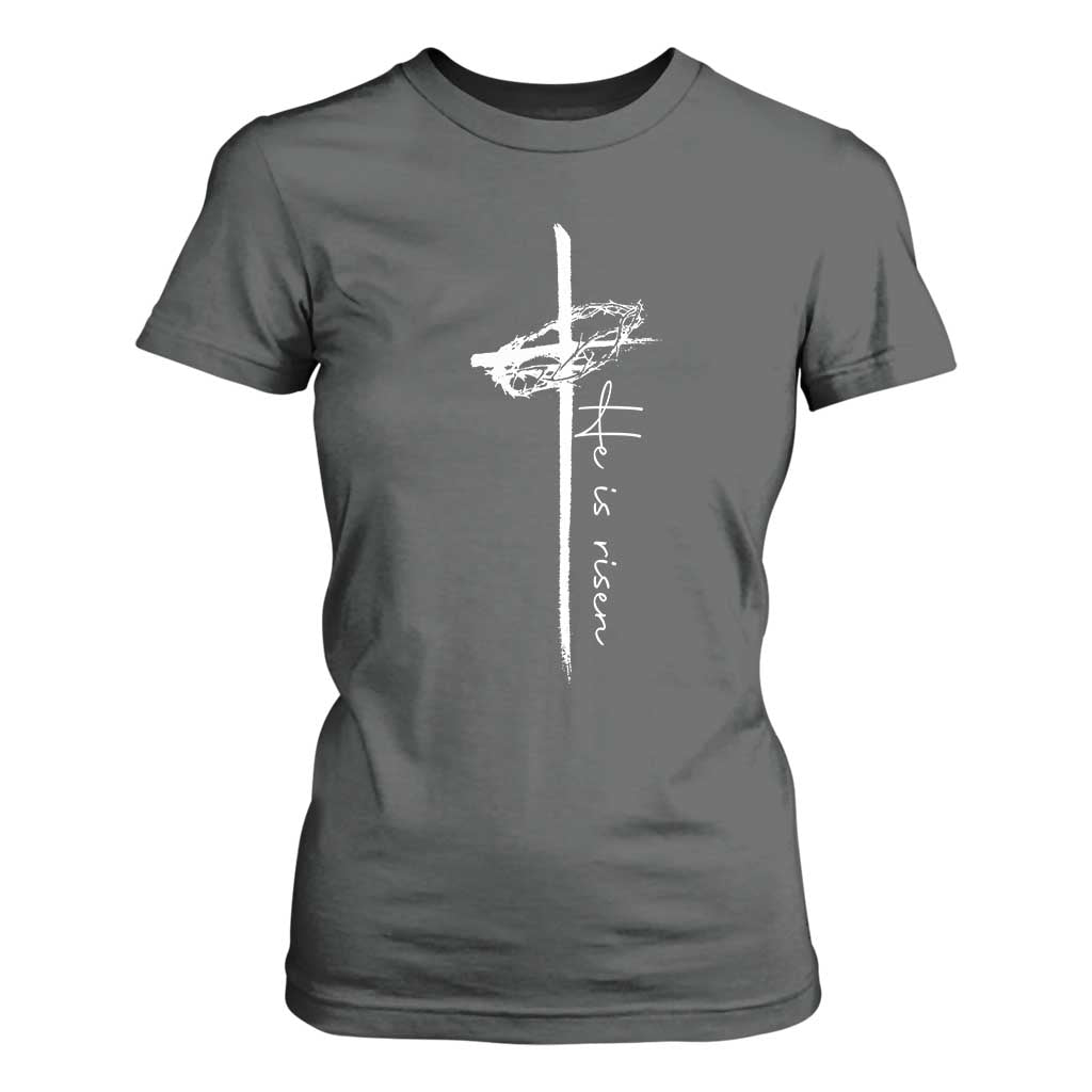 Easter Cross He Is Risen Jesus Christian T Shirt For Women TS10 Dark Heather Print Your Wear