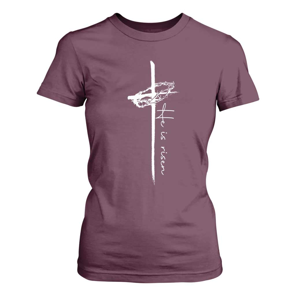 Easter Cross He Is Risen Jesus Christian T Shirt For Women TS10 Maroon Print Your Wear