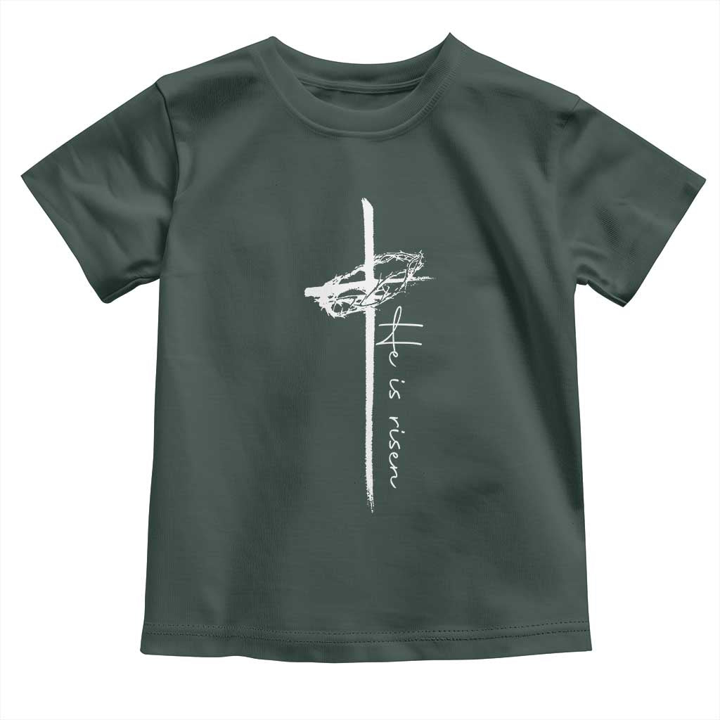Easter Cross He Is Risen Jesus Christian Toddler T Shirt TS10 Dark Forest Green Print Your Wear