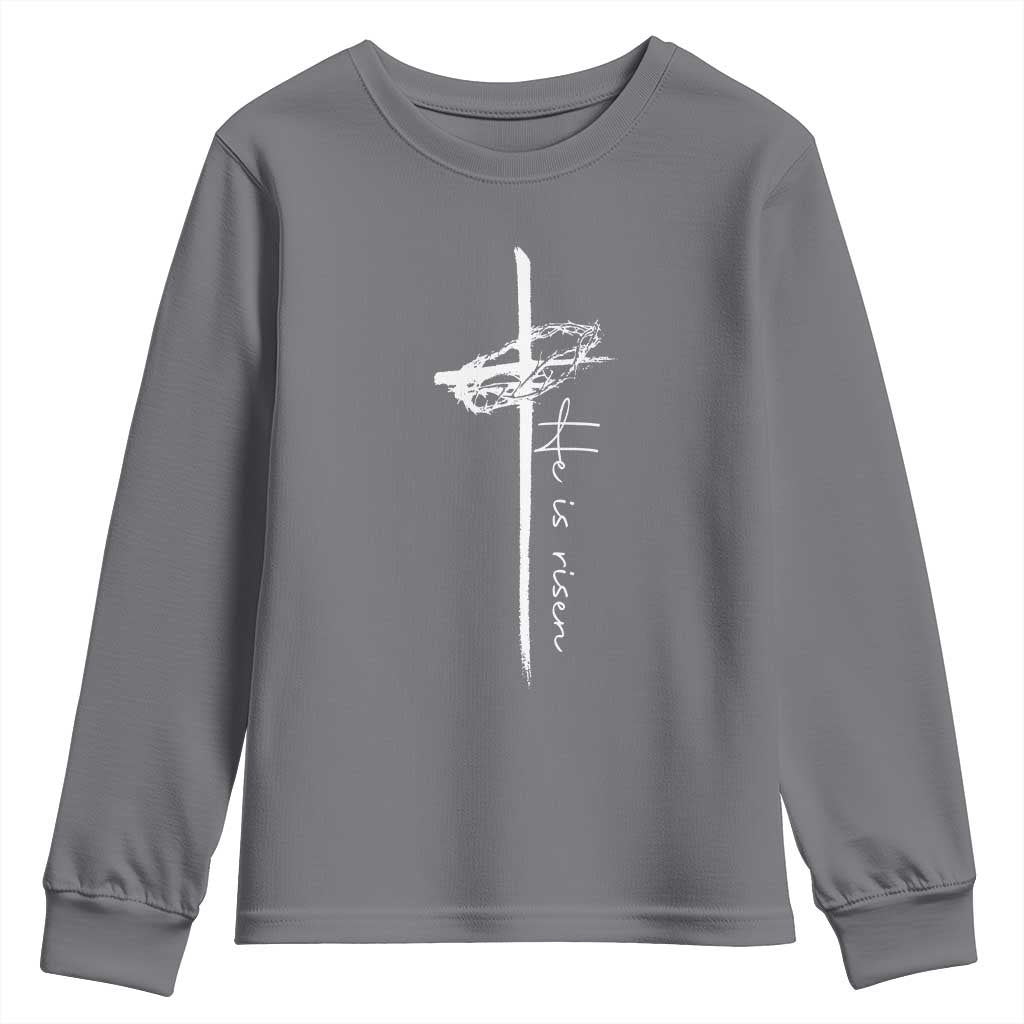 Easter Cross He Is Risen Jesus Christian Youth Sweatshirt TS10 Charcoal Print Your Wear