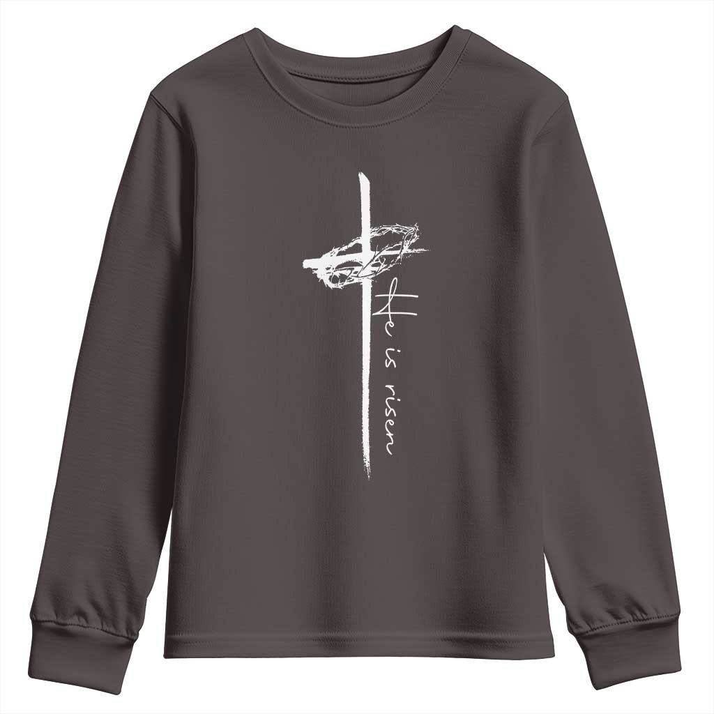 Easter Cross He Is Risen Jesus Christian Youth Sweatshirt TS10 Dark Chocolate Print Your Wear