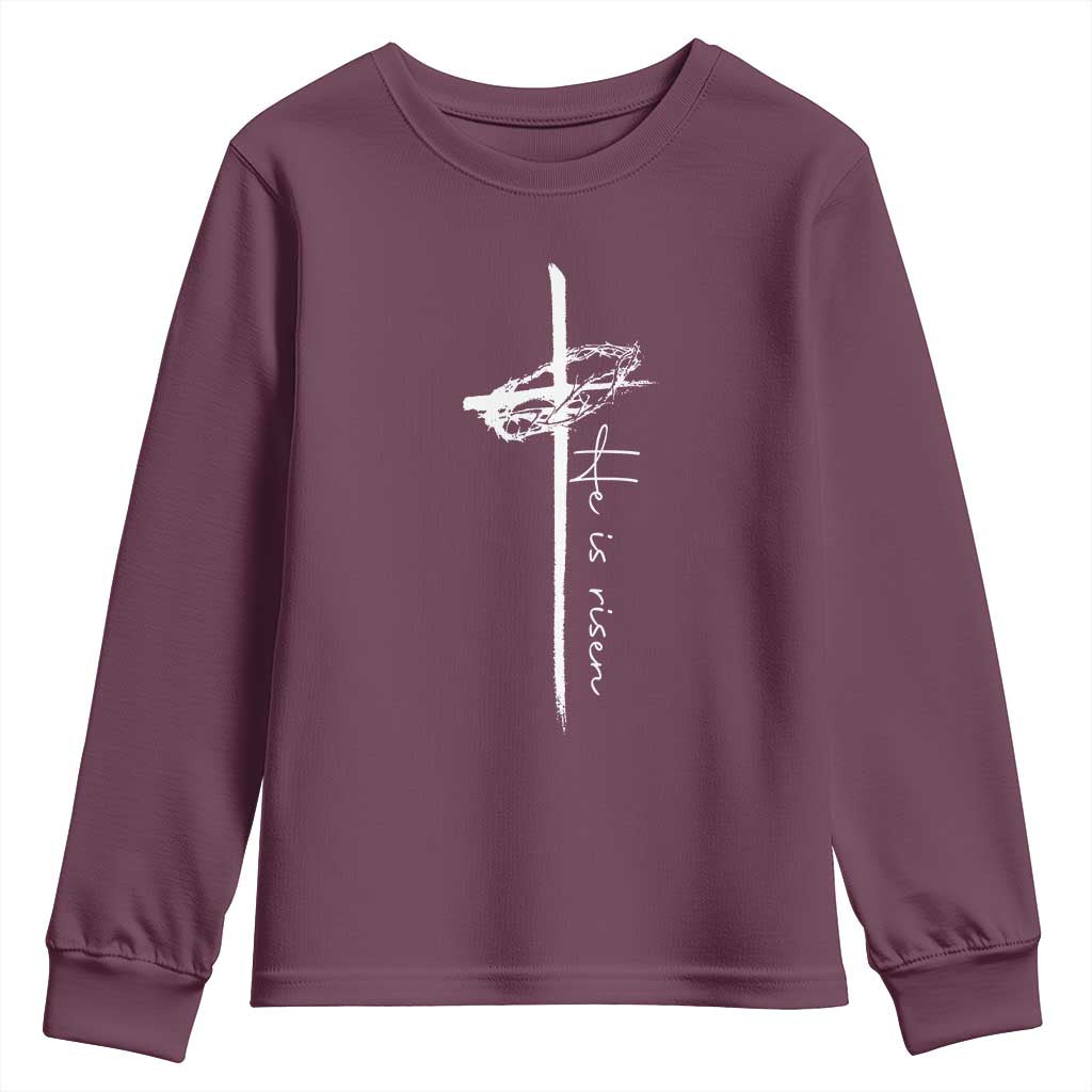 Easter Cross He Is Risen Jesus Christian Youth Sweatshirt TS10 Maroon Print Your Wear