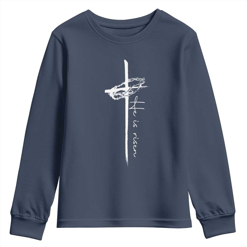 Easter Cross He Is Risen Jesus Christian Youth Sweatshirt TS10 Navy Print Your Wear