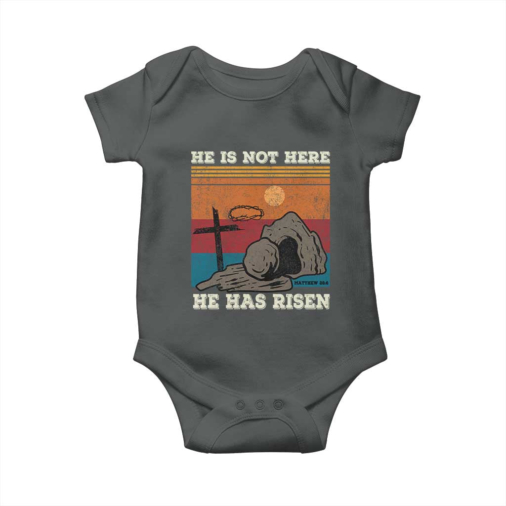 Jesus He is Risen Baby Onesie Matthew 28:6 Vintage Christian Easter TS10 Dark Heather Print Your Wear