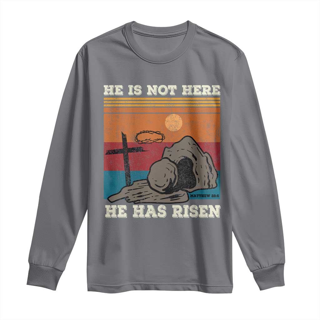 Jesus He is Risen Long Sleeve Shirt Matthew 28:6 Vintage Christian Easter TS10 Charcoal Print Your Wear