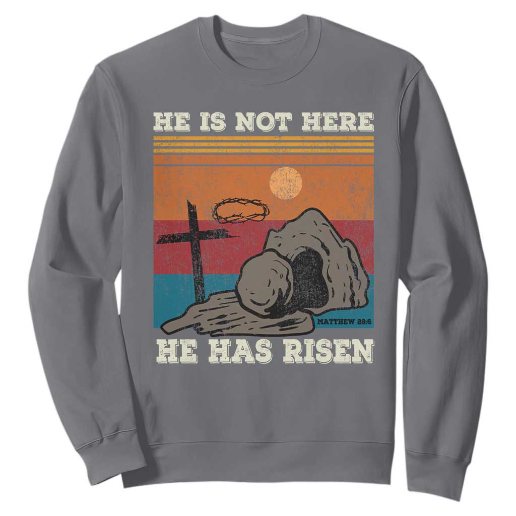 Jesus He is Risen Sweatshirt Matthew 28:6 Vintage Christian Easter TS10 Charcoal Print Your Wear