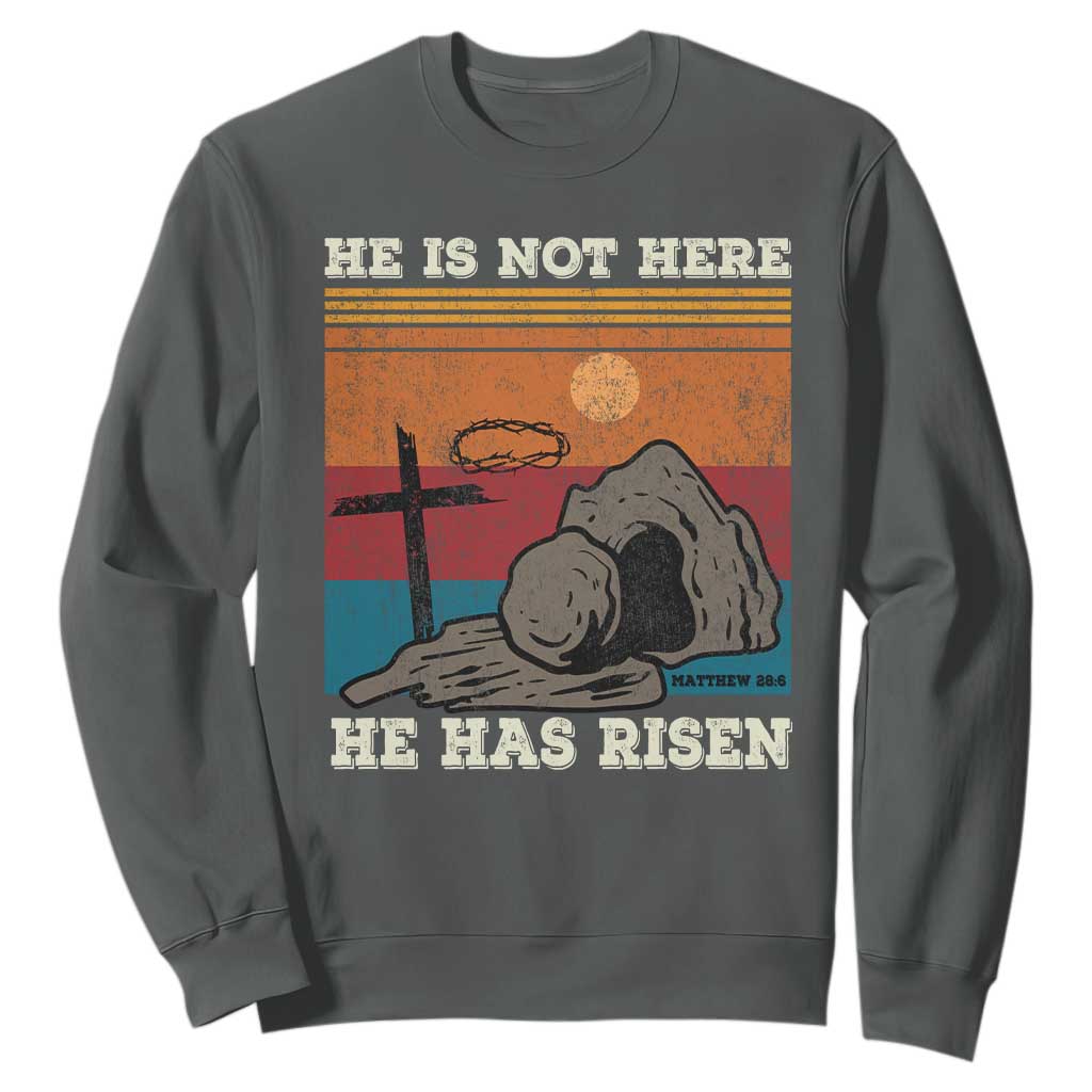 Jesus He is Risen Sweatshirt Matthew 28:6 Vintage Christian Easter TS10 Dark Heather Print Your Wear