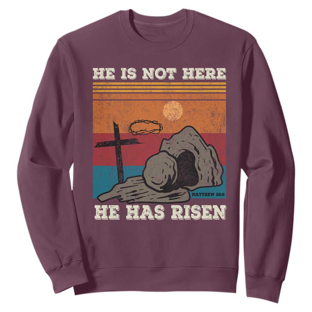 Jesus He is Risen Sweatshirt Matthew 28:6 Vintage Christian Easter TS10 Maroon Print Your Wear