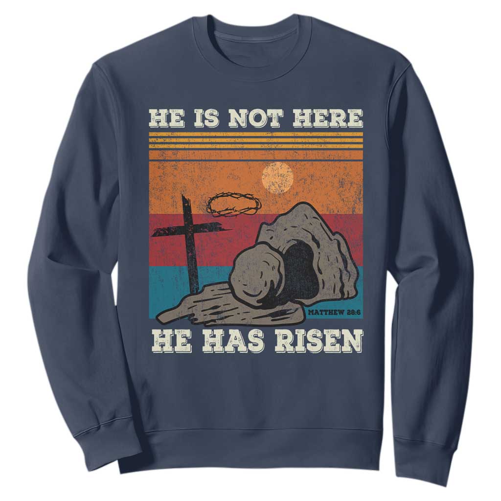 Jesus He is Risen Sweatshirt Matthew 28:6 Vintage Christian Easter TS10 Navy Print Your Wear
