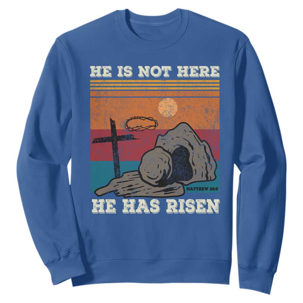 Jesus He is Risen Sweatshirt Matthew 28:6 Vintage Christian Easter TS10 Royal Blue Print Your Wear