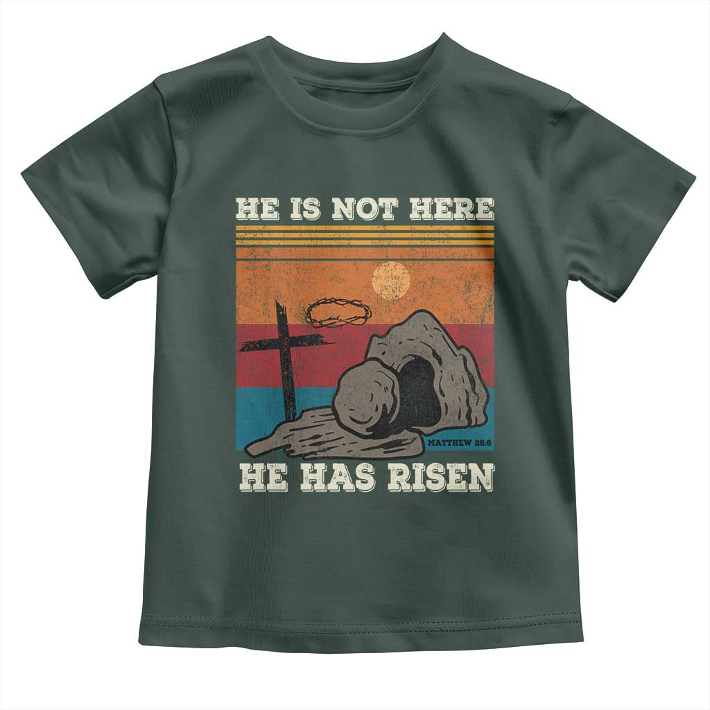Jesus He is Risen Toddler T Shirt Matthew 28:6 Vintage Christian Easter TS10 Dark Forest Green Print Your Wear
