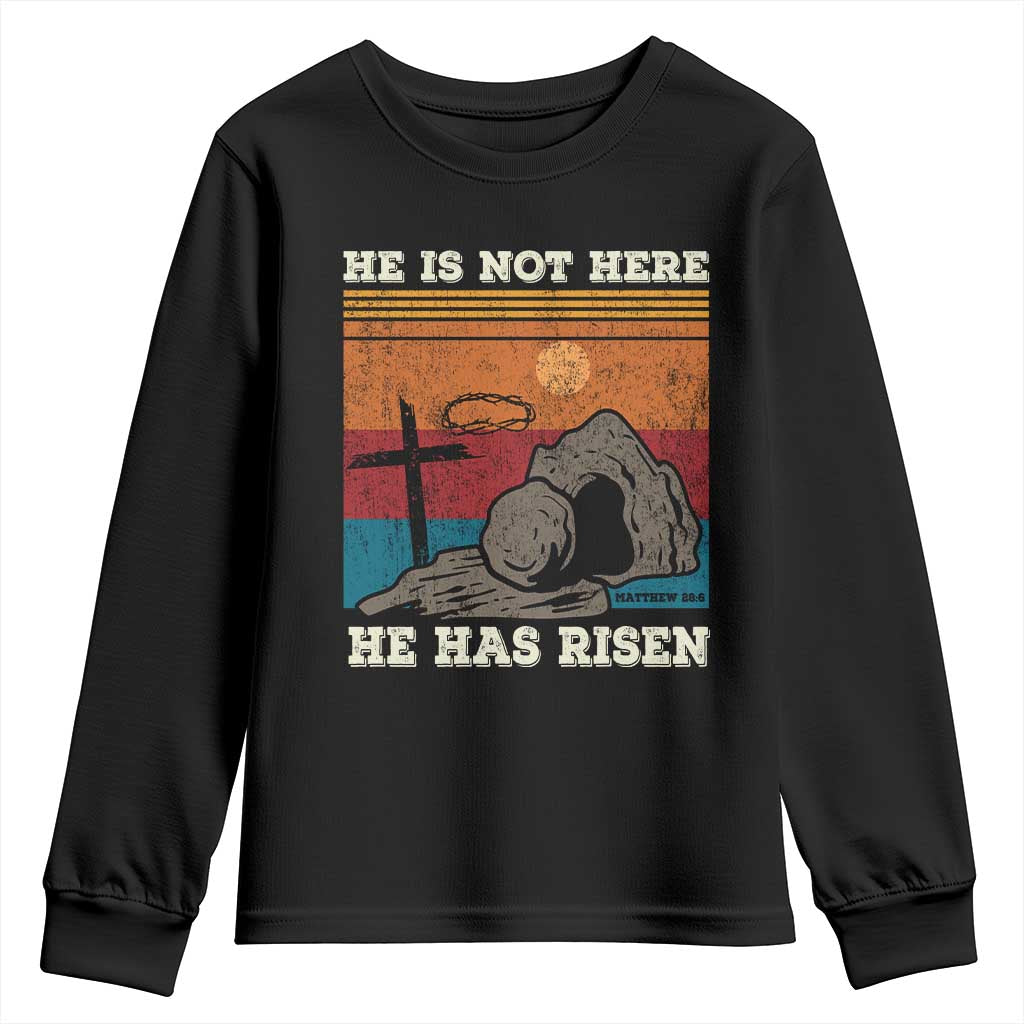 Jesus He is Risen Youth Sweatshirt Matthew 28:6 Vintage Christian Easter TS10 Black Print Your Wear