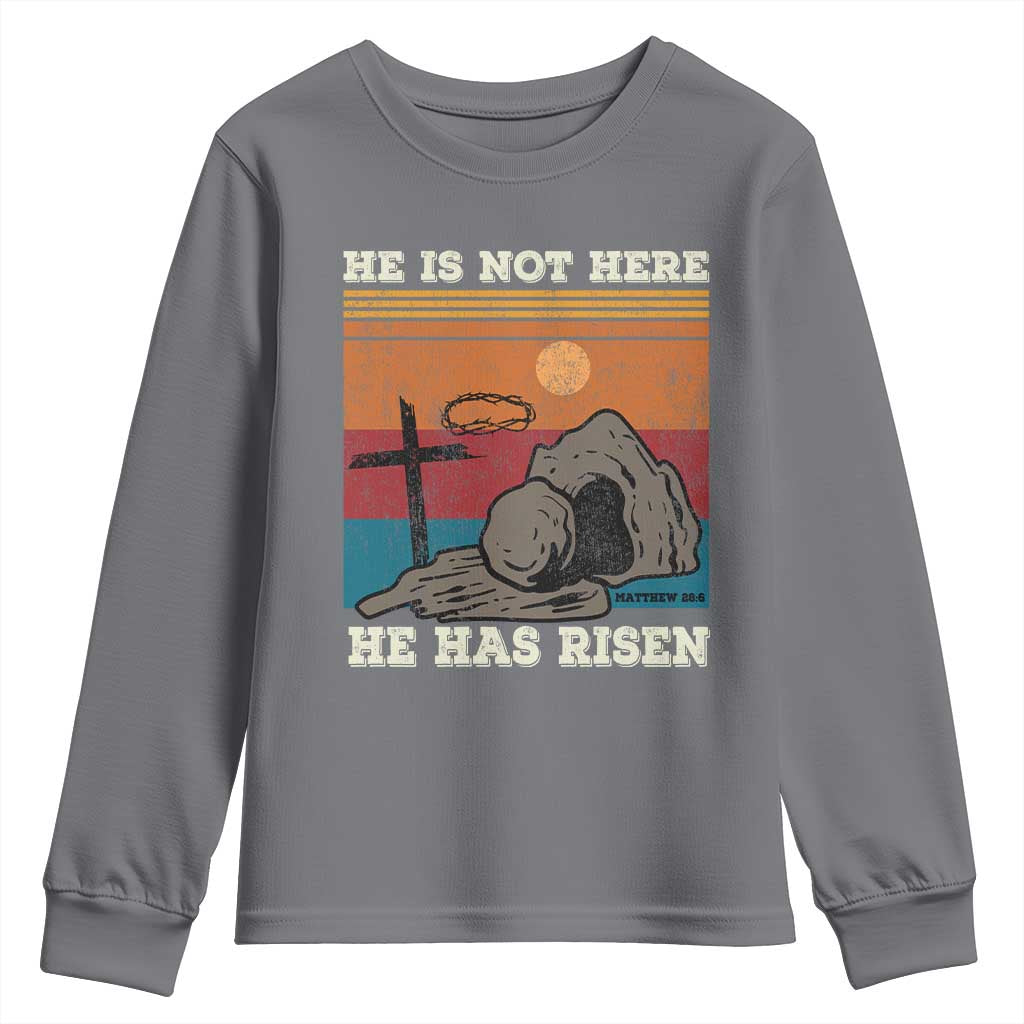 Jesus He is Risen Youth Sweatshirt Matthew 28:6 Vintage Christian Easter TS10 Charcoal Print Your Wear