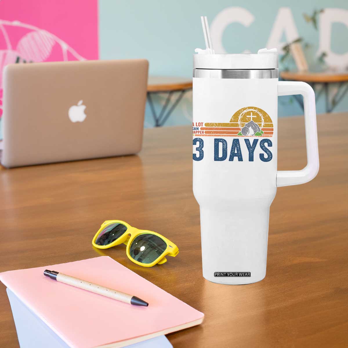 Easter A Lot Can Happen in 3 Days Tumbler With Handle Retro Religious Easter Christian TS10 Print Your Wear