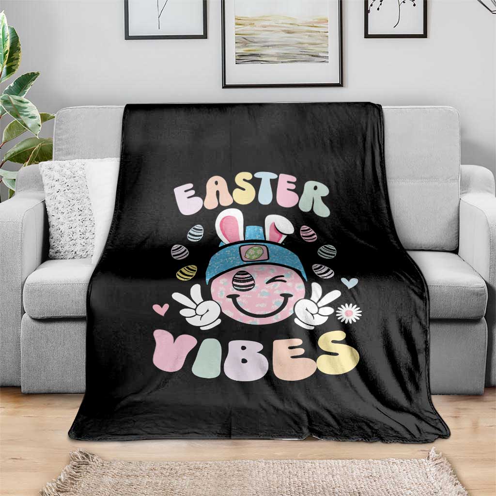 Groovy Easter Vibes Throw Blanket Retro Bunny Smile Eggs TS10 Print Your Wear