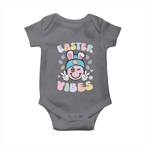 Groovy Easter Vibes Baby Onesie Retro Bunny Smile Eggs TS10 Charcoal Print Your Wear