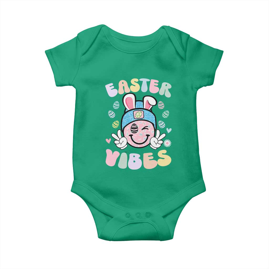Groovy Easter Vibes Baby Onesie Retro Bunny Smile Eggs TS10 Irish Green Print Your Wear
