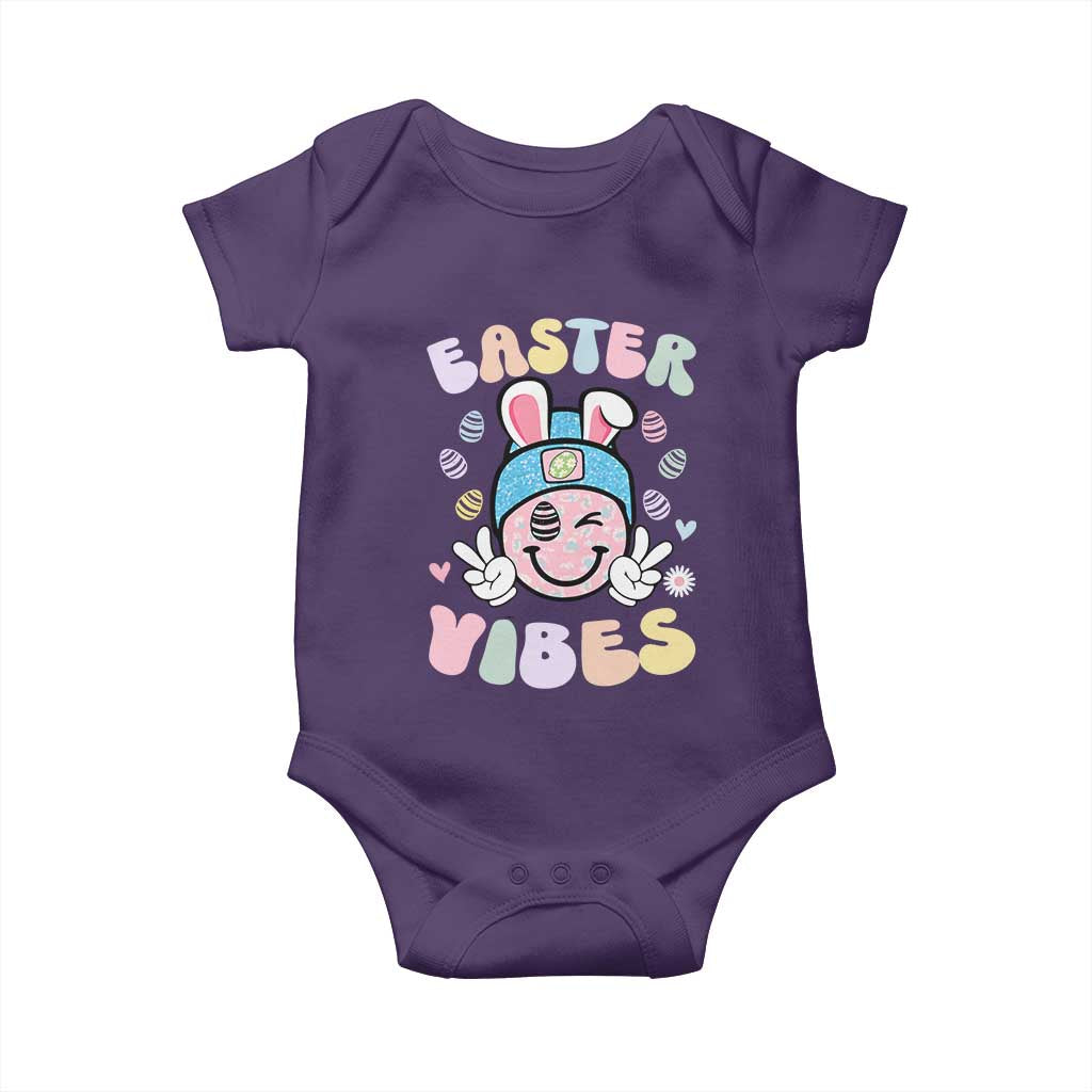 Groovy Easter Vibes Baby Onesie Retro Bunny Smile Eggs TS10 Purple Print Your Wear