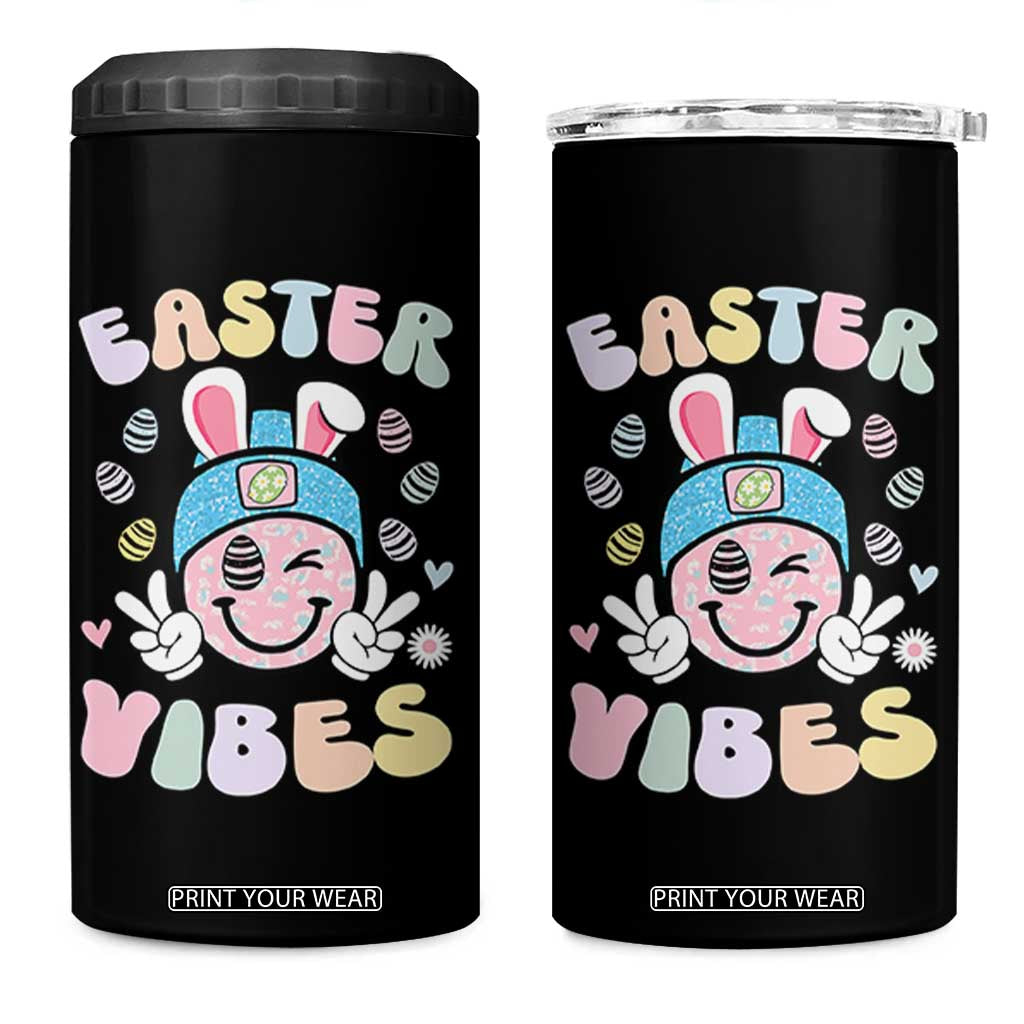 Groovy Easter Vibes 4 in 1 Can Cooler Tumbler Retro Bunny Smile Eggs TS10 One Size: 16 oz Black Print Your Wear
