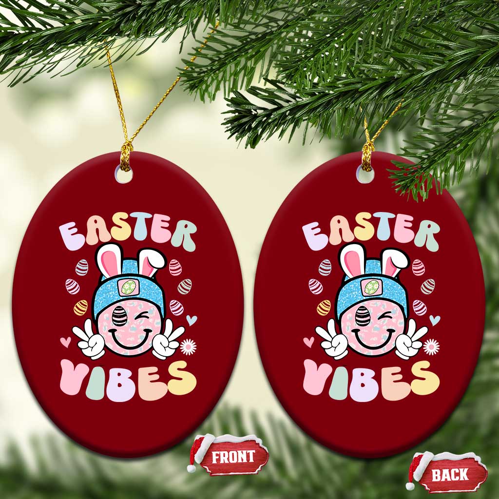 Groovy Easter Vibes Ceramic Ornament Retro Bunny Smile Eggs TS10 Print Your Wear