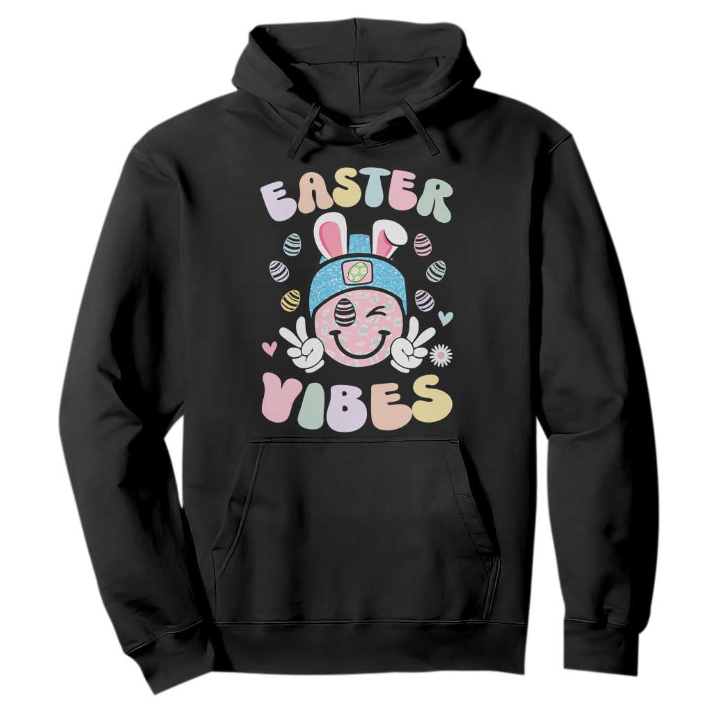 Groovy Easter Vibes Hoodie Retro Bunny Smile Eggs TS10 Black Print Your Wear
