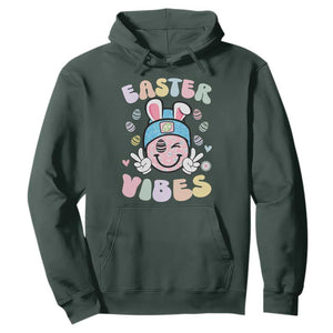 Groovy Easter Vibes Hoodie Retro Bunny Smile Eggs TS10 Dark Forest Green Print Your Wear