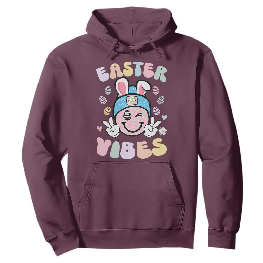 Groovy Easter Vibes Hoodie Retro Bunny Smile Eggs TS10 Maroon Print Your Wear
