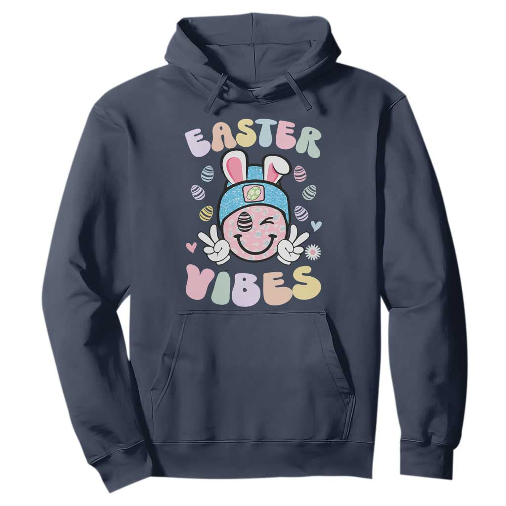Groovy Easter Vibes Hoodie Retro Bunny Smile Eggs TS10 Navy Print Your Wear
