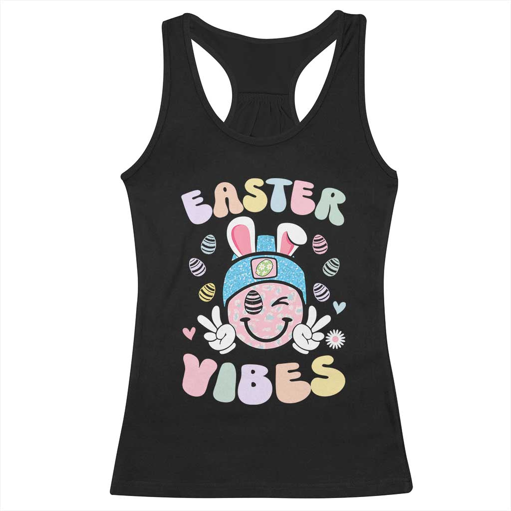 Groovy Easter Vibes Racerback Tank Top Retro Bunny Smile Eggs TS10 Black Print Your Wear