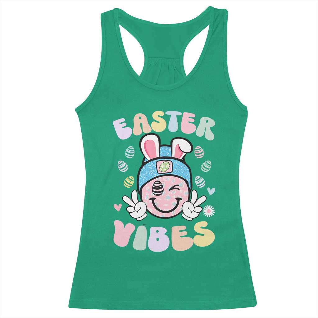 Groovy Easter Vibes Racerback Tank Top Retro Bunny Smile Eggs TS10 Irish Green Print Your Wear