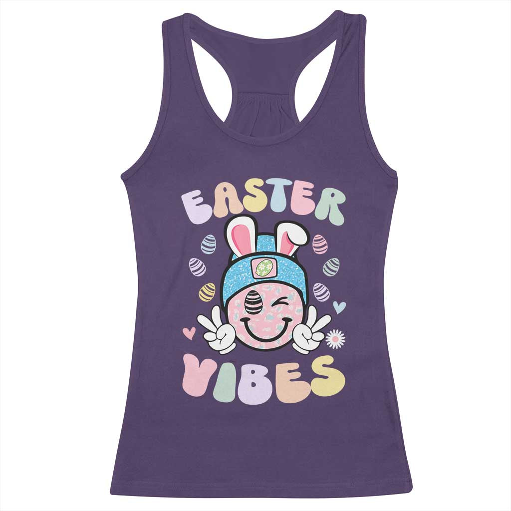 Groovy Easter Vibes Racerback Tank Top Retro Bunny Smile Eggs TS10 Purple Print Your Wear