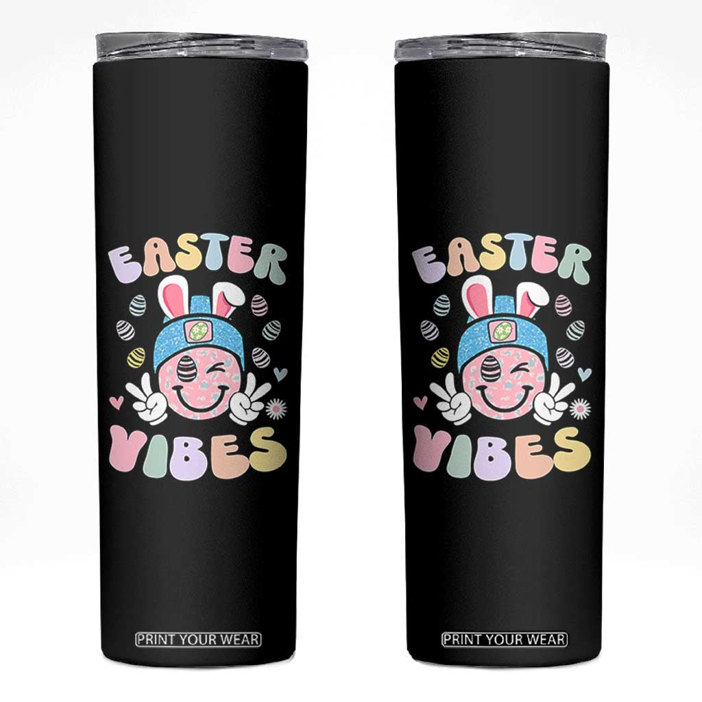 Groovy Easter Vibes Skinny Tumbler Retro Bunny Smile Eggs TS10 Black Print Your Wear