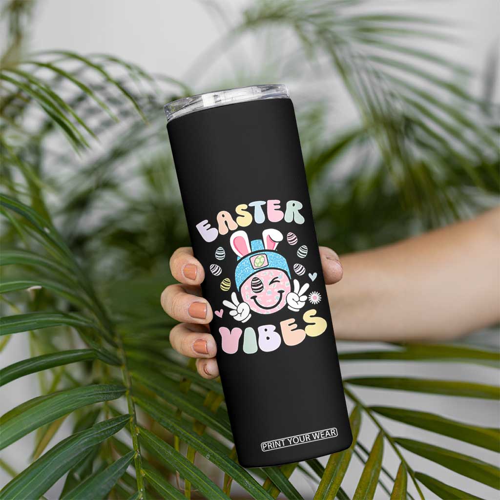 Groovy Easter Vibes Skinny Tumbler Retro Bunny Smile Eggs TS10 Print Your Wear