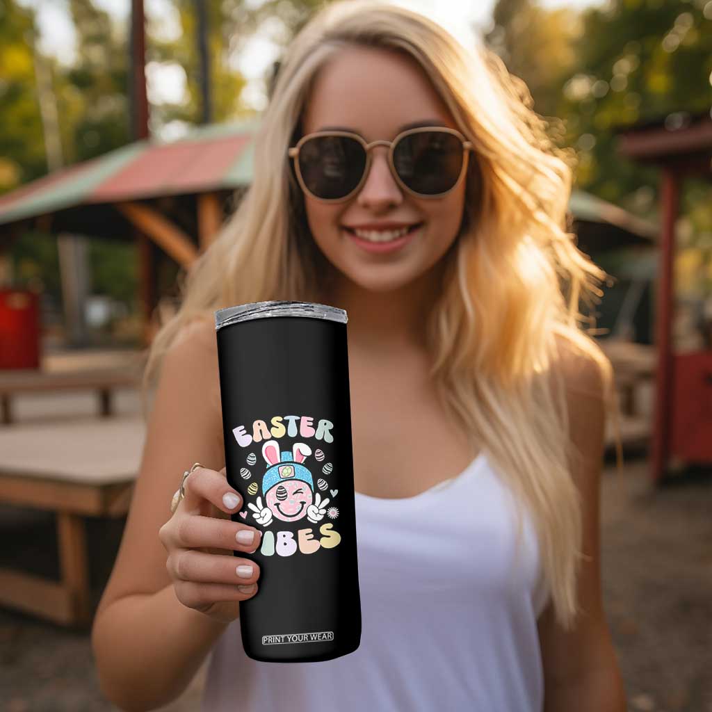Groovy Easter Vibes Skinny Tumbler Retro Bunny Smile Eggs TS10 Print Your Wear