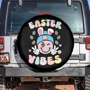 Groovy Easter Vibes Spare Tire Cover Retro Bunny Smile Eggs TS10 No hole Black Print Your Wear