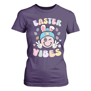 Groovy Easter Vibes T Shirt For Women Retro Bunny Smile Eggs TS10 Purple Print Your Wear