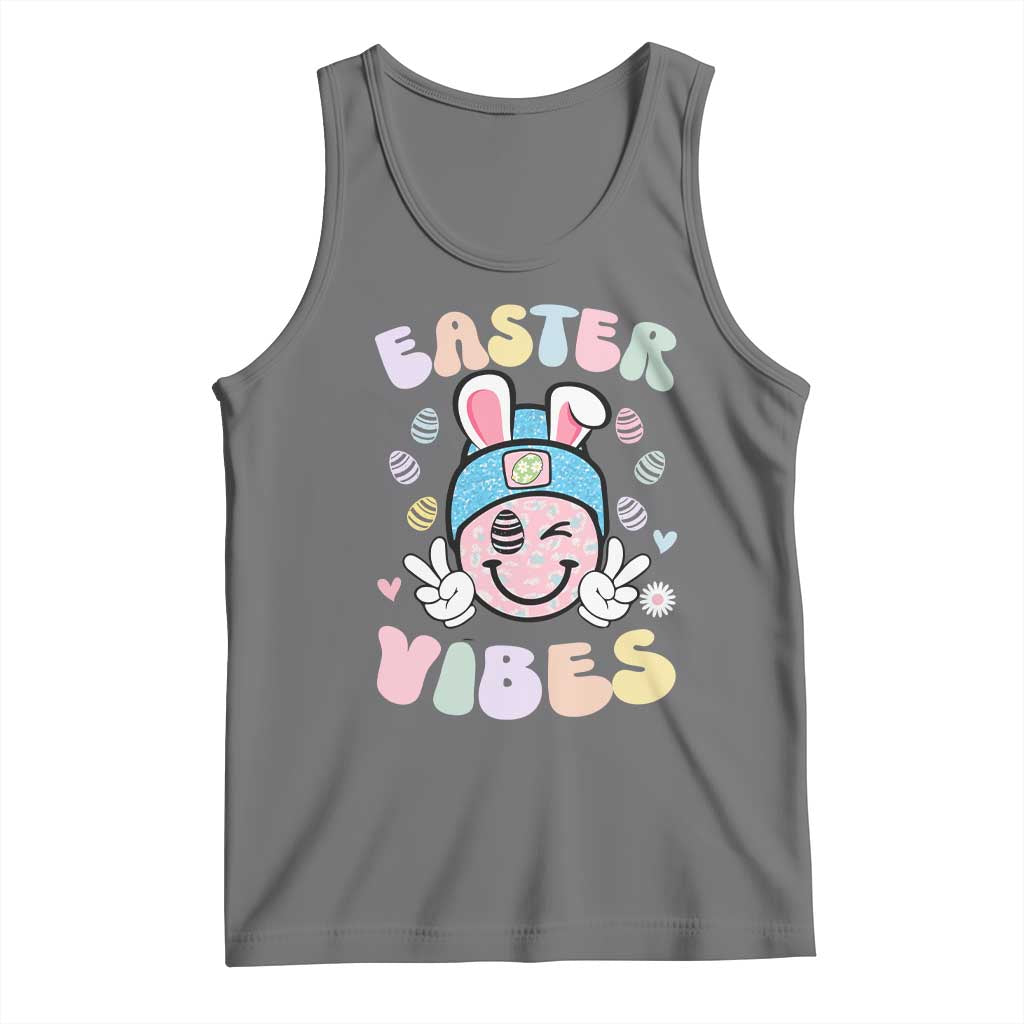 Groovy Easter Vibes Tank Top Retro Bunny Smile Eggs TS10 Black Heather Print Your Wear