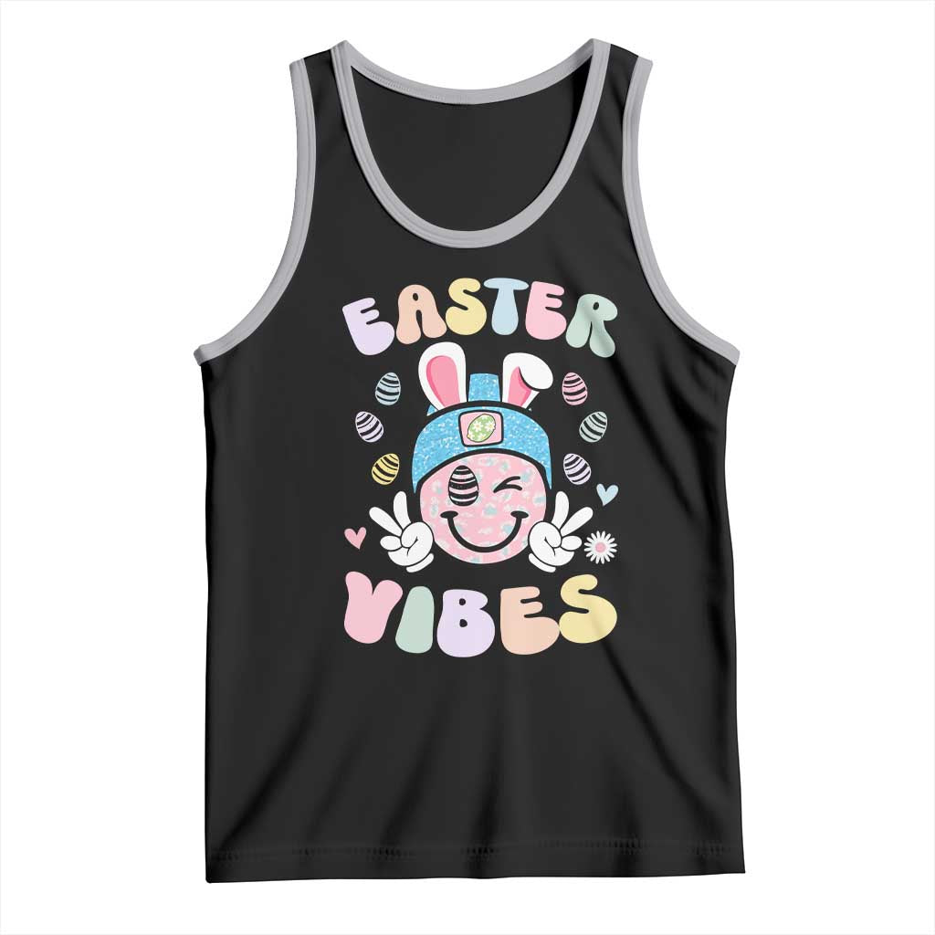 Groovy Easter Vibes Tank Top Retro Bunny Smile Eggs TS10 Black Athletic Heather Print Your Wear