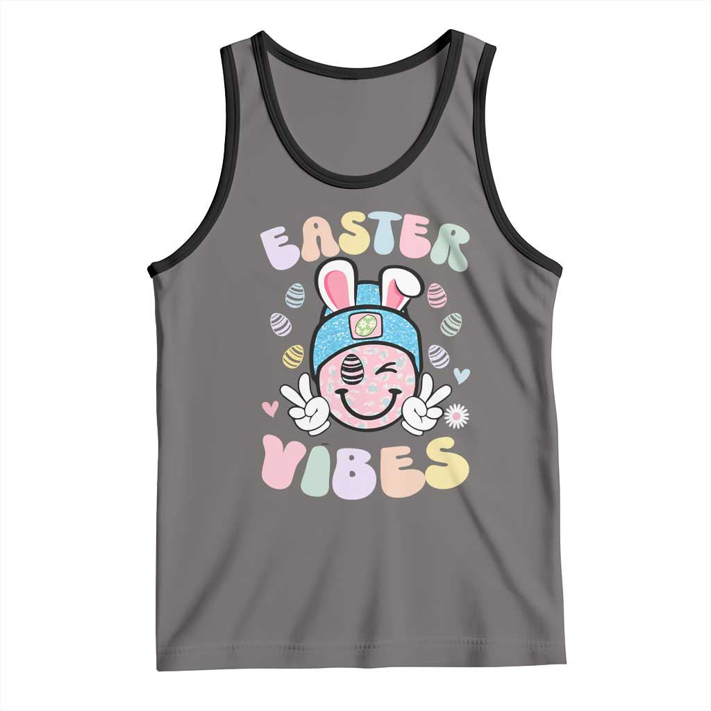 Groovy Easter Vibes Tank Top Retro Bunny Smile Eggs TS10 Deep Heather Black Print Your Wear