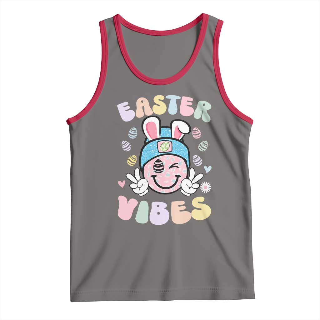 Groovy Easter Vibes Tank Top Retro Bunny Smile Eggs TS10 Deep Heather Red Print Your Wear