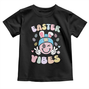 Groovy Easter Vibes Toddler T Shirt Retro Bunny Smile Eggs TS10 Black Print Your Wear