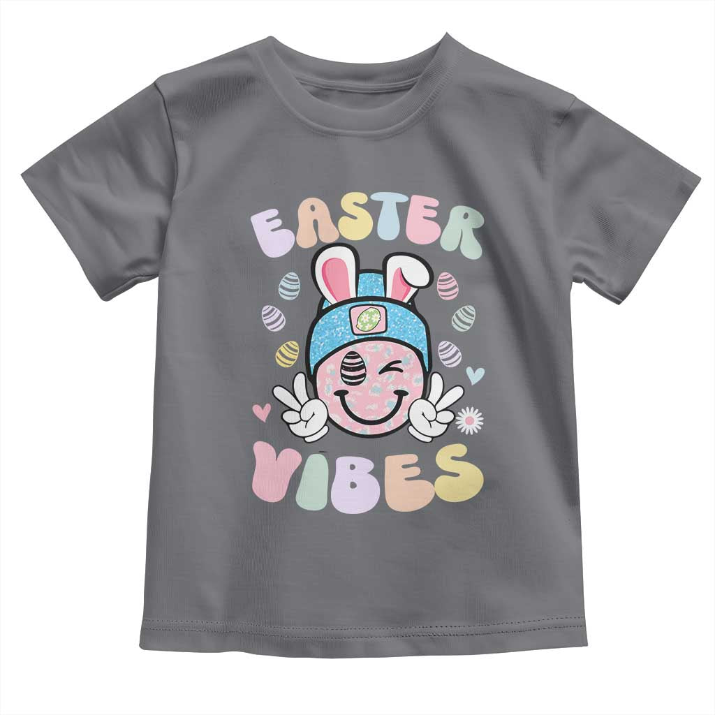 Groovy Easter Vibes Toddler T Shirt Retro Bunny Smile Eggs TS10 Charcoal Print Your Wear