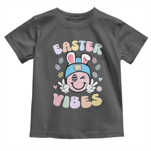 Groovy Easter Vibes Toddler T Shirt Retro Bunny Smile Eggs TS10 Dark Heather Print Your Wear
