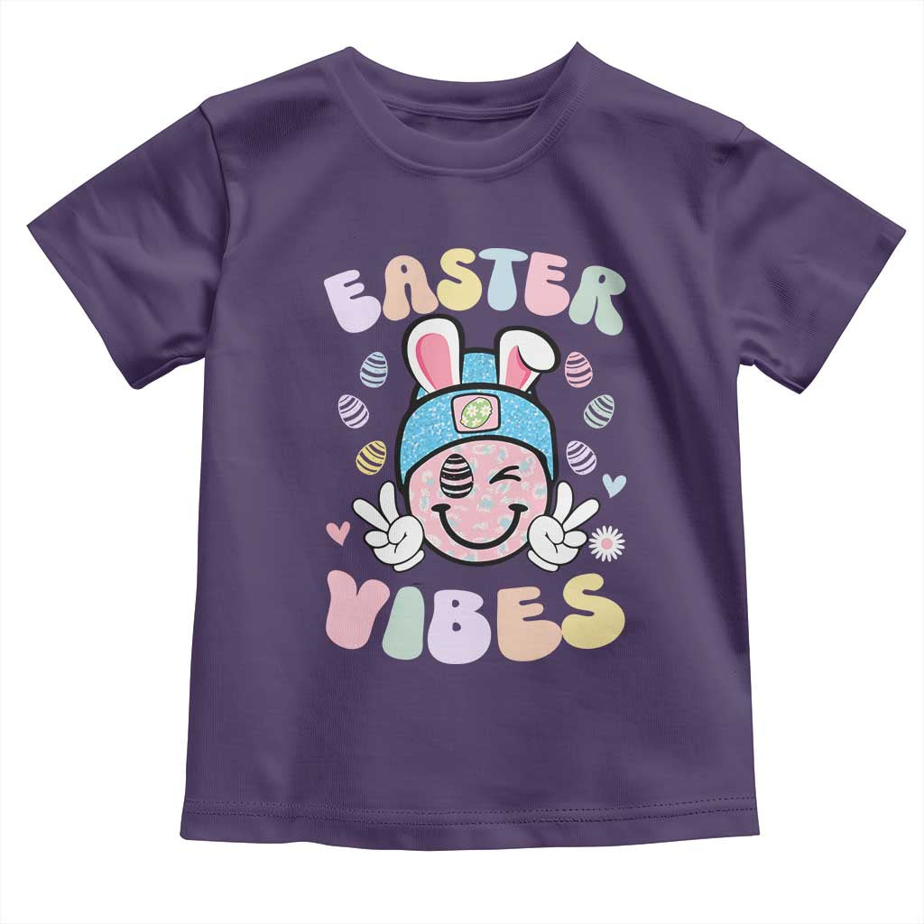 Groovy Easter Vibes Toddler T Shirt Retro Bunny Smile Eggs TS10 Purple Print Your Wear