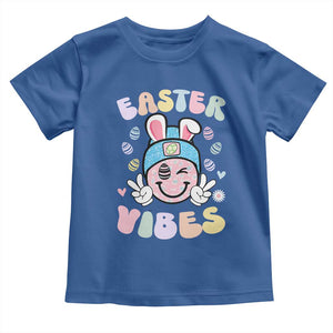 Groovy Easter Vibes Toddler T Shirt Retro Bunny Smile Eggs TS10 Royal Blue Print Your Wear